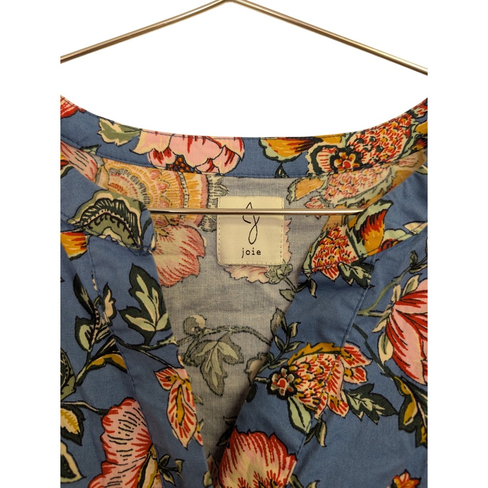 Joie Baha Floral Dress Puff Sleeve Belted Preppy Colorful Blue Size 10 - Picture 4 of 8